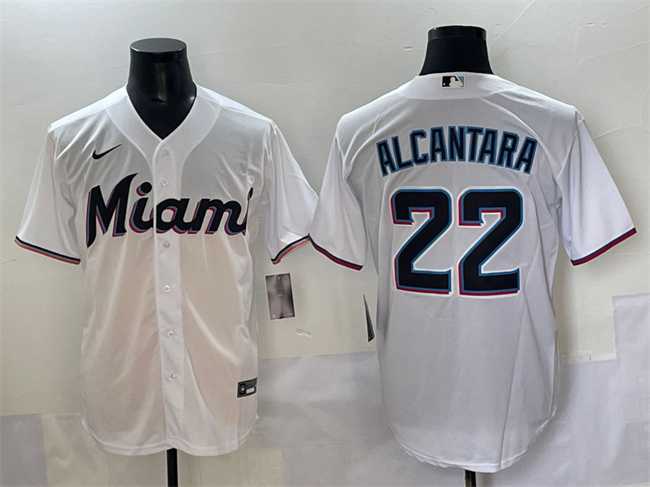 Men%27s Miami Marlins #22 Sandy Alcantara White Cool Base Stitched Jersey